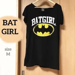 BAT GIRL フレンチスリーブ　カットソー　チュニック　黒　プリント