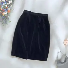 《GIVENCHY》タイトスカート 11号 黒 サテン生地 薄手 ツータック