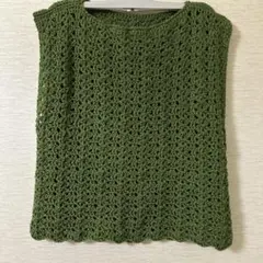 透かし編みノースリーブベスト 緑色