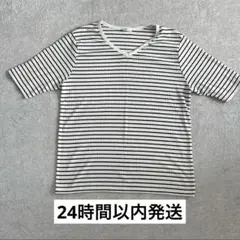 CINEMA CLUB ストライプ 半袖Tシャツ LLサイズ　Ｖネック