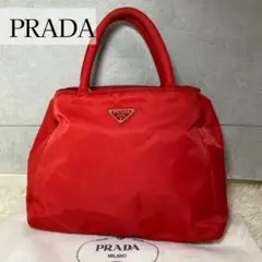 【超美品】PRADA テスートナイロン ハンドバッグ 希少色 レッド 三角ロゴ
