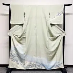 作家もの 薄緑色に松原や船が描かれた訪問着 着物