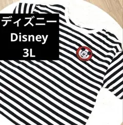ディズニー　レディース　Tシャツ　3L 新品　プラスサイズ　ボーダー　黒×白
