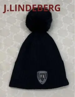 JL J.LINDEBERG 黒 リンドバーグ ニットキャップ リアルファー