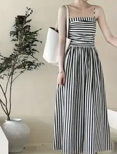 ストライプレスラップレスロングドレス