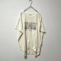 イマゴ【F】半袖Tシャツ/花柄刺繍 リネン 前後差スリット カジュアル