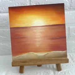 No.1 海辺の夕日(オイルパステル22cm正方形）