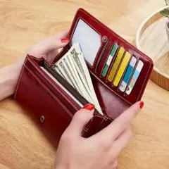【新品未使用】トレンディ二つ折りPUレザー財布マルチカードスロットカードホルダ