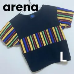 Lサイズ　arena ストライプ柄 ブラック　半袖　クロップドTシャツ　日本製