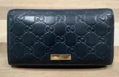 【GUCCI】長財布 GG柄 シマ レザー ブラック 黒