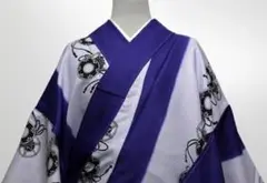 新品送料無料 no8単衣仕立て上がりポリエステル 踊りきもの紫に鼓Lサイズ