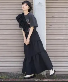 フリークスストア　フクレジャガード アシメスカート　フレアスカート　ブラック　S