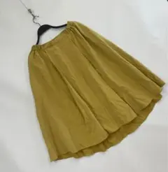 Mysty woman スカート 黄色 カーキ フレア ミモレ丈 ウエストゴム