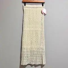 新品未使用✨ロングレーススカート M 透かし編みニットスカート タイト シアー