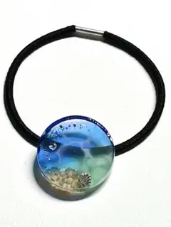ハンドメイド　海のヘアゴム　レジン　星の砂　丸