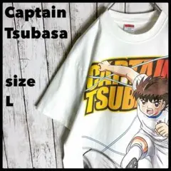 キャプテン翼 アニメ tシャツ 両面プリント L 古着 anime ホワイト◆★