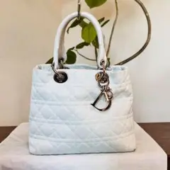 クリスチャンディオール カナージュ 白 トートバッグ レザー シルバー金具
