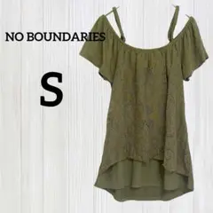 NO BOUNDARIES【S】レースデザイン トップス オリーブ オフショル