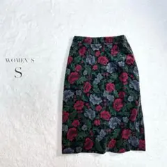 花柄タイトスカート✨ウエストゴム 昭和レトロ 派手 個性的 上品 華やか 古着