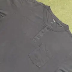 実寸L位 ギャップ GAP ヘンリーネックTシャツ ポケT ダークグレー