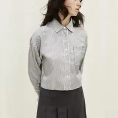 ピコットトリムツイルシャツ　グレー