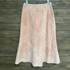 ♦︎【新品】ピンク スエード フレアロングスカート 豚革100% M