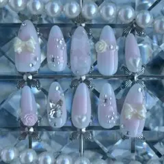 キラキラ ネイルチップハンドメイド つけ爪♡現品♡ パステル チーク ちゅるん