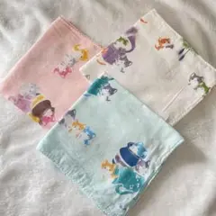 【水通しのみ】猫のイラスト ガーゼハンカチ3枚セット