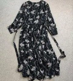 花柄マキシワンピース L シフォン カシュクール