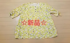 新品 花柄 五分袖シャツ イエロー レディーストップス