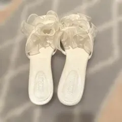 ナイスクラップ フリルフラットサンダル アイボリー ホワイト