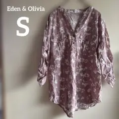 Eden & Olivia 花柄 五分袖チュニック S ピンク ダブルポケット