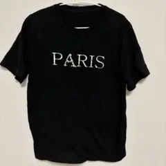 PARISロゴ パール装飾 半袖Tシャツ ブラック