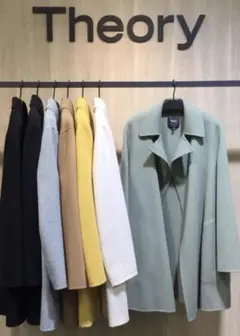 セオリー カシミヤ混 ダブルフェイス ジャケット型オープンコート ネイビー