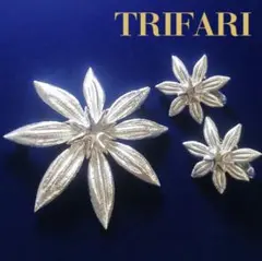 vintage trifariシルバーフラワーブローチ&イヤリング crown