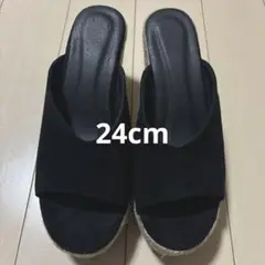 黒 フェイクスエード ウェッジヒール ミュール 24cm　 CN38