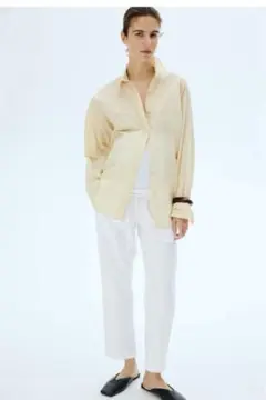 現在完売品　H&M ホワイト　MAMAリネンブレンドパンツ　サイズL