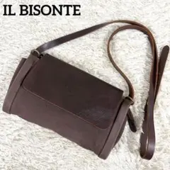 【美品】イルビゾンテ ショルダーバッグ 筒型 キャンバス レザー ロゴ型押し
