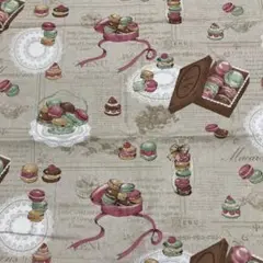 綿麻　マカロン　スイーツ柄