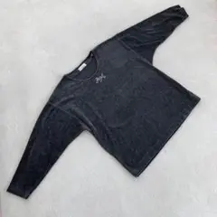 Gradation ロングスリーブ Tシャツ ダークグレー 刺繍入り コットン混