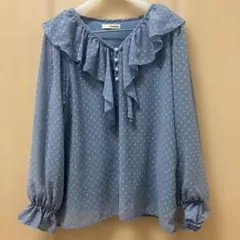 フリル付きブルーシャツ Lサイズ