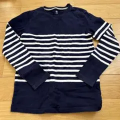 UNIQLO 長袖カットソー 140 ネイビー/ホワイトストライプ