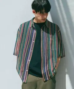 【オンライン完売品】ラコレ　ストライプレース半袖シャツ　お洒落