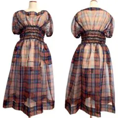 LIMI feu 19SS フレンチスリーブ チェック シアーワンピース S