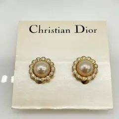 美品❁ChristianDior❁パールイヤリング ストーン付 ロゴ刻印あり