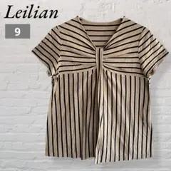 Leilian レリアン 半袖トップス ストライプ ベージュ×ブラック 【9】