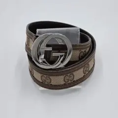 【美品】グッチ Gucci GGロゴ ベルト ブラウン/ベージュ