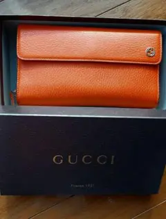 GUCCI オレンジ レザー二つ折り財布