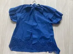 ヴィアッジョブルー裾刺繍半袖ブラウス