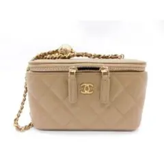未使用 CHANEL バニティバッグ ケース ボールチェーン 調整可能 ベージュ